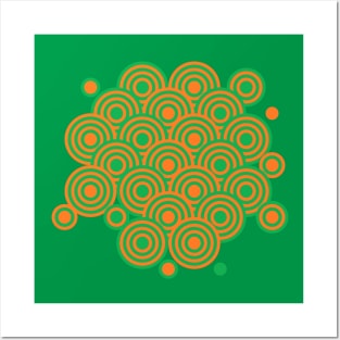 op art pattern retro circles in green and orange Posters and Art